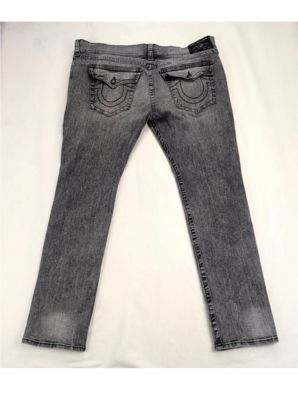 True Religion Men's Rocco Relaxed Fit Slim Grey Washed Jeans Size 42-EUC